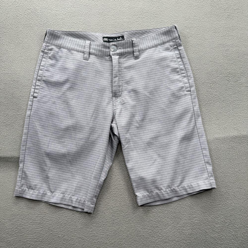 Travis Mathew Shorts Mens 32 Gray Striped Chino Stretch 11 Inseam Golf Casual